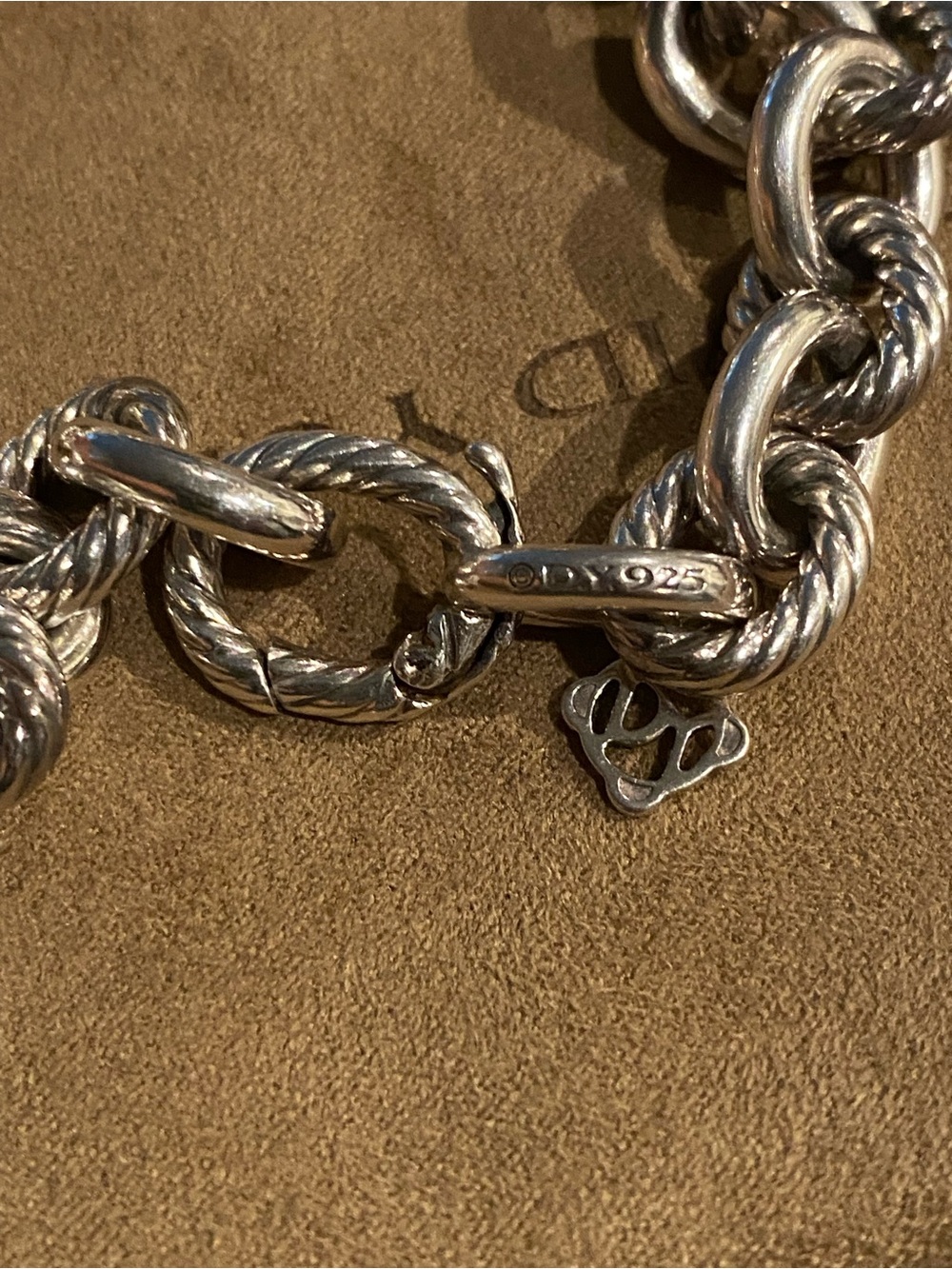 Large David Yurman Silver Crossover Diamond Pave Link Bracelet .52L - Picture 4 of 4